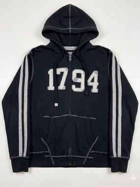 Slade Wilder 1794 Varsity Zip Up Hoodie Black XL Distressed Grunge Y2K Skater